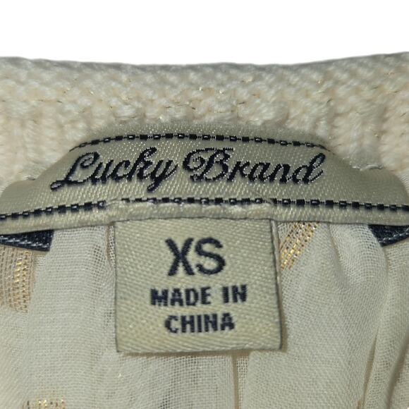 Lucky Brand XS Cream Layered Sweater Sheer Back Panel Knit Coquette Romantic - Picture 2 of 12